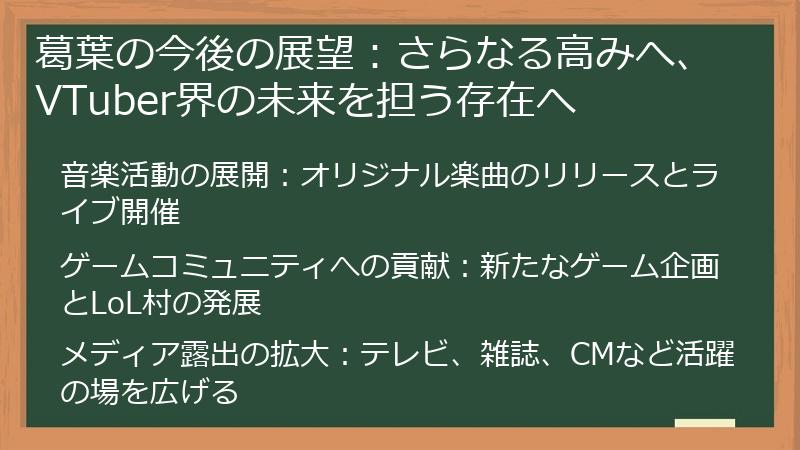 葛葉の今後の展望：さらなる高みへ、VTuber界の未来を担う存在へ